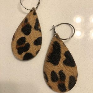 Leopard print leather teardrop earrings